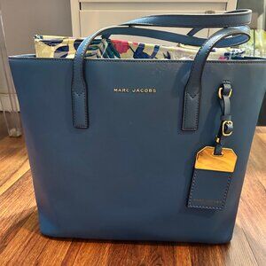 Like NEW AUTH MARC JACOBS LUGGAGE TAG SAFFIANO LEATHER TOTE - SAPHIRE OCEAN BLUE